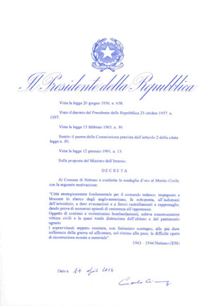 decreto medaglia d'oro