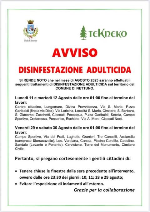 Le date della disinfestazione di agosto