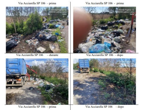 Alcuni dei tratti di strada carichi di rifiuti prima della bonifica