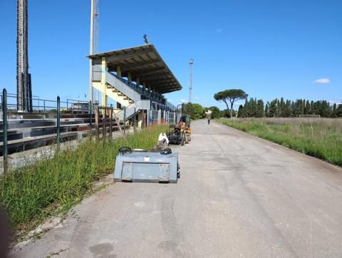 Gli operai al lavoro allo Stadio Masin