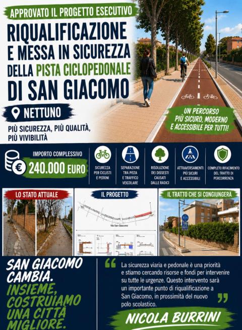 La locandina con i dettagli dell'intervento previsto sulla pista ciclopedonale di San Giacomo